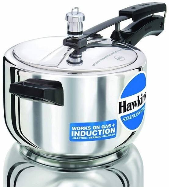 Hawkins Stainless Steel Pressure Cooker 4L(HSS40),Two Gasket(3.5-8L),Two Safety Valve, 4 L Inner Lid Induction Bottom Pressure Cooker