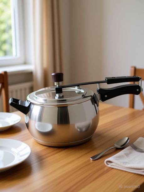 Omichef Stainless Steel Pressure Cooker | 3 Litre | ISI Certified 3 L Inner Lid Induction Bottom Pressure Cooker