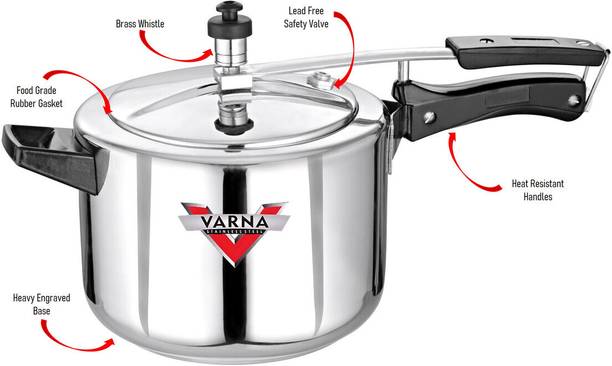 VARNA Aluminium Pressure Cooker I CLASSIC 5 Litre I Inner lid |Plain Bottom 5 L Inner Lid Pressure Cooker