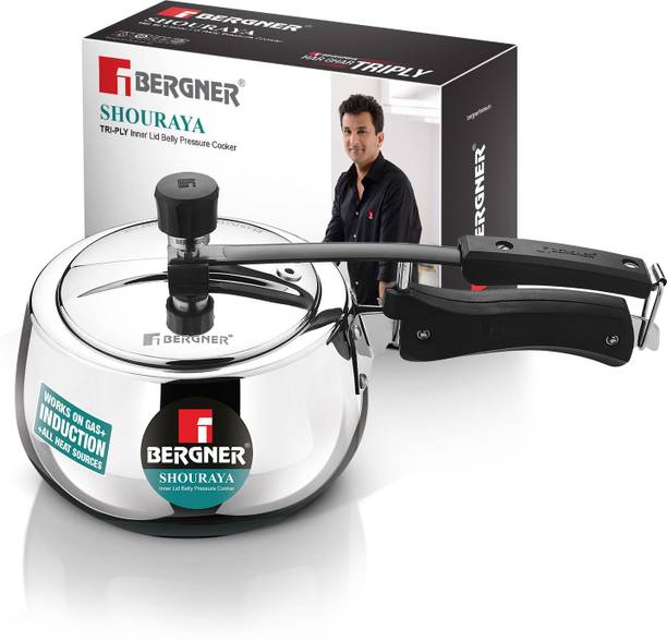 BERGNER Shouraya Triply Stainless Steel Belly Shape Inner Lid 2.5 L Inner Lid Induction Bottom Pressure Cooker
