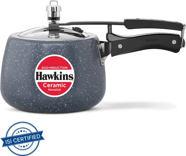 Hawkins Ceramic Nonstick, Granite Contura shaped (ICC30) 3 L Inner Lid Induction Bottom Pressure Cooker
