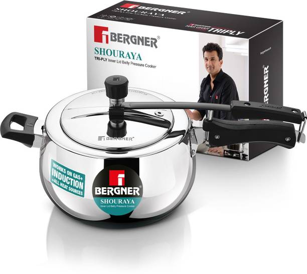 BERGNER Triply Belly Shape Inner Lid Pressure Cooker, 5 L Inner Lid Induction Bottom Pressure Cooker