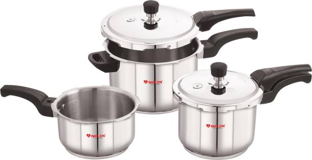 NIRLON Flat LID Stainless Steel 2+3+5Ltr with 2 Outer Lid Pressure Cooker 2 L, 3 L, 5 L Outer Lid Induction Bottom Pressure Cooker