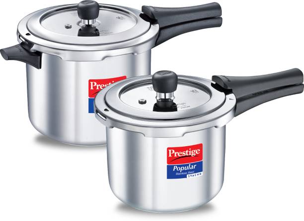 Prestige Popular Svachh Stainless Steel Combi Pack (Ouiter – Outer Lid) 5 L, 3 L Outer Lid Induction Bottom Pressure Cooker
