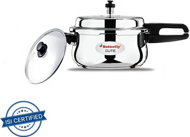 Butterfly Present Stainless steel cute 3.0 liter cooker with extra glass Lid 3 L Outer Lid Induction Bottom Pressure Cooker