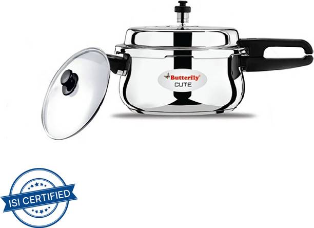 Butterfly Present Stainless steel cute 5.5 liter cooker with extra glass Lid 5.5 L Outer Lid Induction Bottom Pressure Cooker