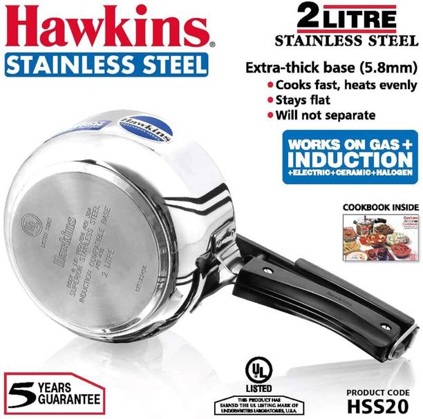 Hawkins Stainless Steel Pressure Cooker 2L(HSS20), SS F...