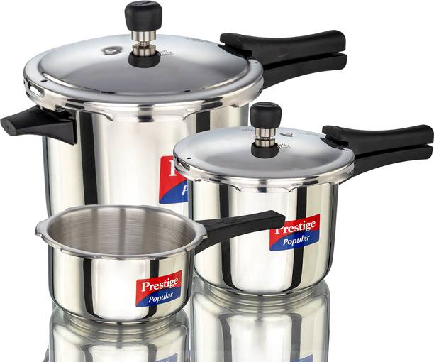 Prestige Popular Combination Pack 5 L, 3 L, 2 L Outer Lid Induction Bottom Pressure Cooker