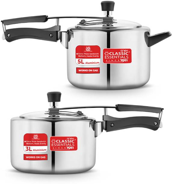 Classic Essentials Prochef Aluminum Pressure Cooker | ISI Certified Inner Lid Pressure Cooker Combo 5 L, 3 L Inner Lid Pressure Cooker