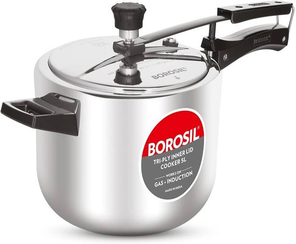 BOROSIL 5L Triply Pressure Cooker | SS304 Stainless Steel | Inner Lid 5 L Inner Lid Induction Bottom Pressure Cooker