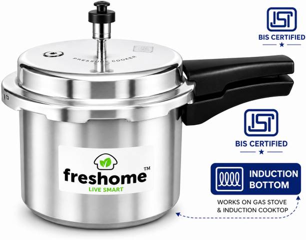 Freshome 5 L Aluminium Pressure Cooker Induction Base BIS Certified Mirror Finish 5 L Outer Lid Induction Bottom Pressure Cooker