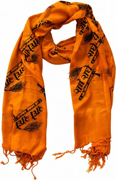 RSARADHYATRADE Shri Radha Radhe Printed Religious Dupatta for Men & Women Cotton Blend Orange POLY COTTON Chasuble and Stole