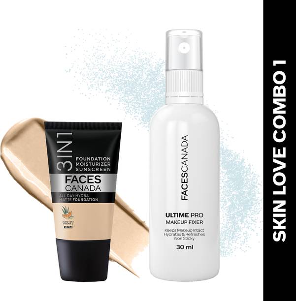 FACES CANADA Skin Love Combo: Makeup Fixer Mini (30ml) & All Day Hydra Matte Mini (18ml) 3in1 Foundation