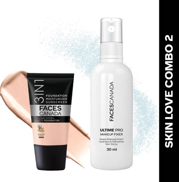 FACES CANADA Skin Love Combo: Makeup Fixer Mini (30ml) & All Day Hydra Matte Mini (18ml) 3in1 Foundation
