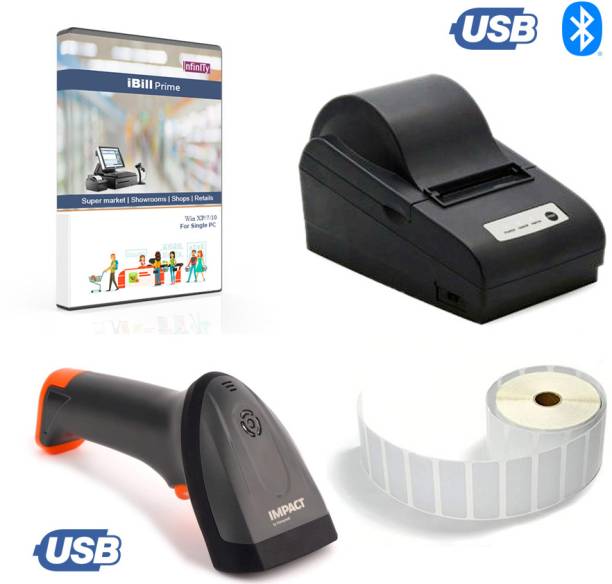 tradebill 58mm Thermal Barcode + Billing Printer with Software & Scanner Multi-function Monochrome Label Printer