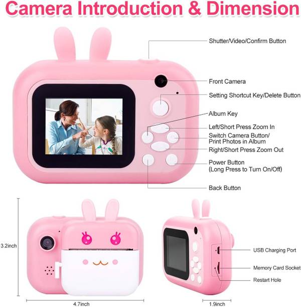 ENMORA Children diwali offer Q5 Kids Camera Instant Print Photo dsf4 Multi-function Monochrome Label Printer