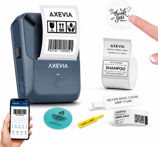 Axevia Bluetooth Mini Thermal Label Printer for Business Office Home | Inkless Thermal Multi-function Monochrome Label Printer