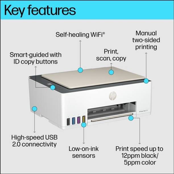 HP Smart Tank All in One 523 Multi-function Color Ink Tank Printer (Borderless Printing) for Print/Copy/Scan with Up to 4000 pages of Black or 6000 pages of color ink in the…