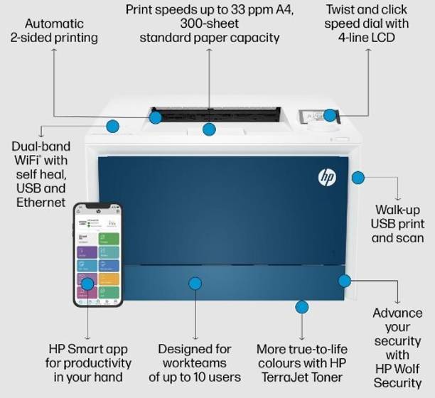 HP Color LaserJet Pro 4203dw, USB, Single Function WiFi Color Laser Printer