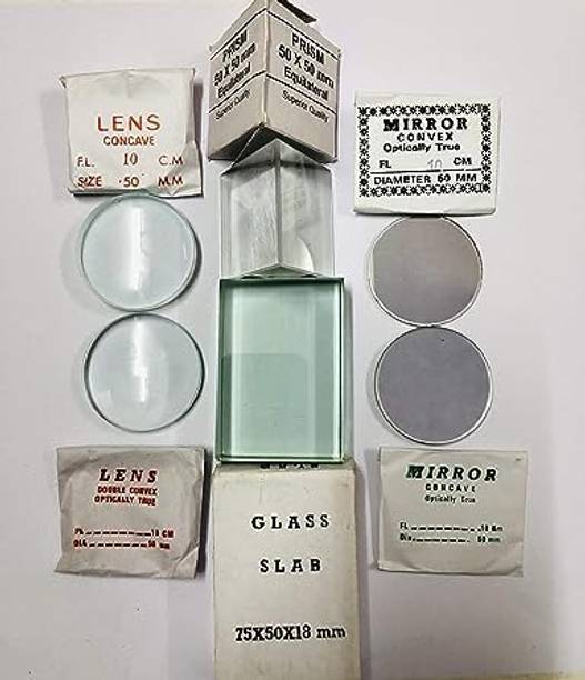 Kambojtraders Glass Slab, Prism, Concave Lens and Mirror, Convex Lens Solid Prism