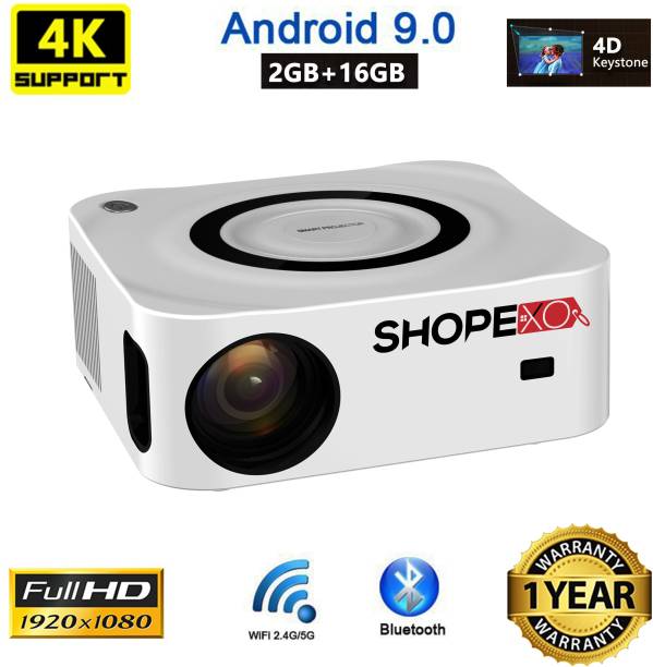Shopexo Y8 Android 9.0 Full HD Two Way Bluetooth 5G WIFI 2G+16G (8000 lm / 2 Speaker / Wireless / Remote Controller) Portable Projector