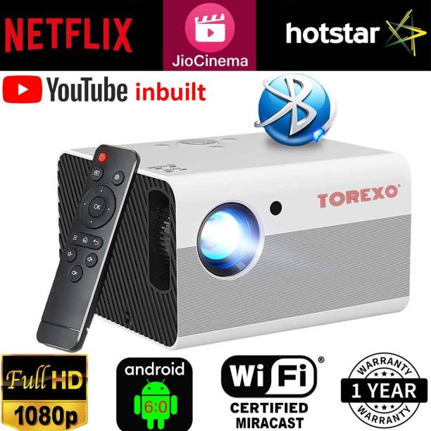 Torexo Sales T10 Full HD Android Smart Portable LED Projector WiFi Bluetooth Miracast Youtube (5000 lm / 1 Speaker / Wireless / Remote Controller) Portable Projector