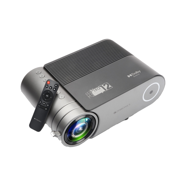ZEBRONICS Zeb - Pixaplay 12 (4400 lm / 1 Speaker / Remote Controller) LED Projector, Dolby Audio, FHD 1080p Support, 4400 Lumens, 200" Screen, BT, 2x USB, HDMI, AV, AUX, Built in Speaker, Remote Control (Pixaplay 12) Projector