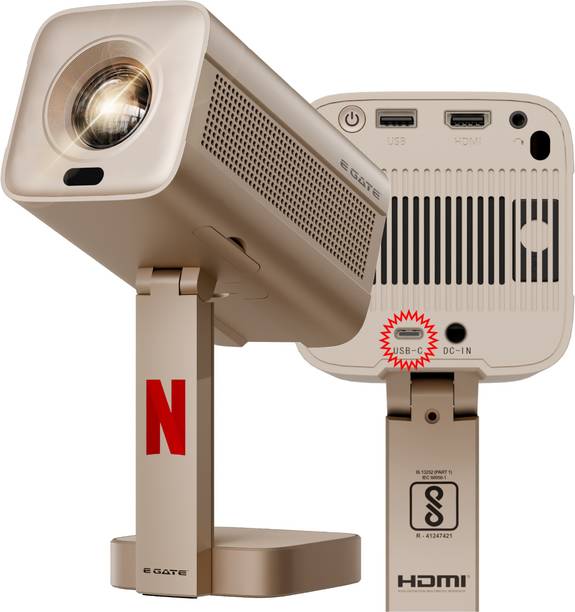 Egate Atom 7X, C-Type USB, 4k Ultra HD | Native 1080p |Netflix, Prime, LiveTV (16000 lm / 1 Speaker / Wireless / Remote Controller) Projector
