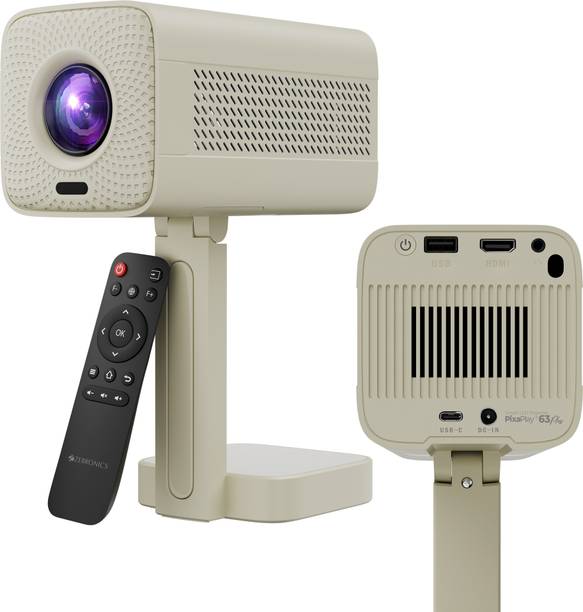 ZEBRONICS Zeb-Pixaplay 63 Plus (7000 lm / 1 Speaker / Wireless / Remote Controller) Portable with 1080p Support, Auto Keystone, Smart LED Projector, Built-in Apps, Screen Mirroring Projector