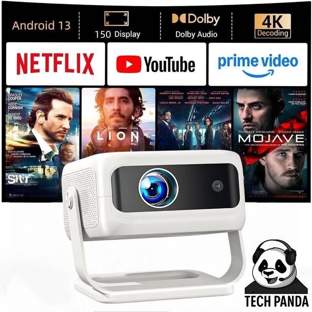 TECHPANDA 4K Android 13 Smart Projector - Auto Focus, Keystone & 360° Rotation (800 lm / 1 Speaker / Wireless / Remote Controller) Portable Projector