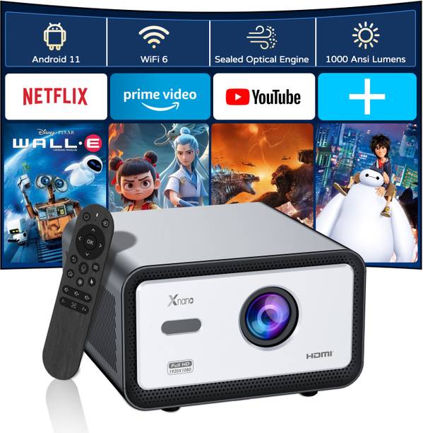 VistaraQ Android 11 WiFi 6 4K Support Smart Projector Auto Focus 2GB+32GB (30000 lm / 2 Speaker / Wireless / Remote Controller) Portable Projector