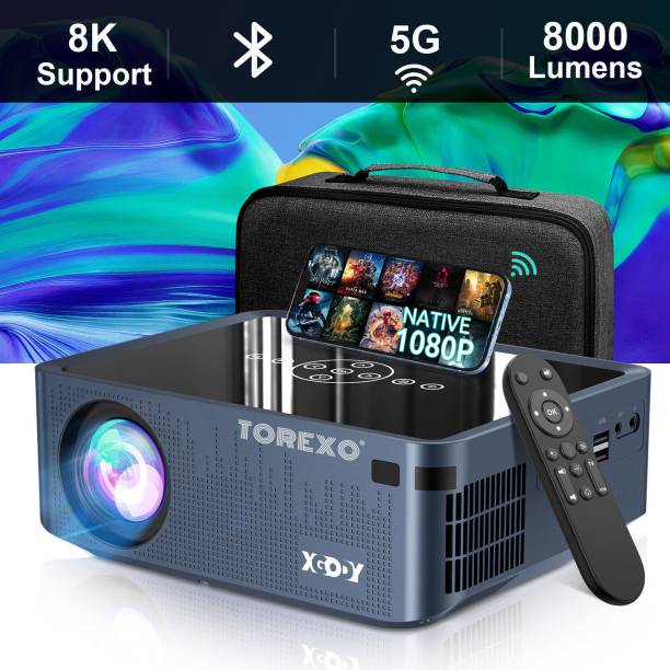 Torexo Sales X1 PRO Android 9.0 Full HD 2/16GB 5G WiFi/BT 5.0 Voice Control Remote 300 ANSI (8000 lm / 2 Speaker / Wireless / Remote Controller) Portable Projector