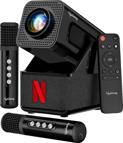 Lifelong ROAR Projector with 2 Mics, 20W Speakers, 1080P & 4K Support, 4000 Lumens & OTT (4500 lm / 1 Speaker / Wireless / Remote Controller) Portable
