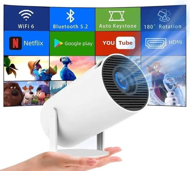 Divine creation HY300 Smart Mini Portable Projector WiFi & Bluetooth|180° Rotating Full HD D214 (4800 lm / 1 Speaker / Wireless / Remote Controller) Portable Projector