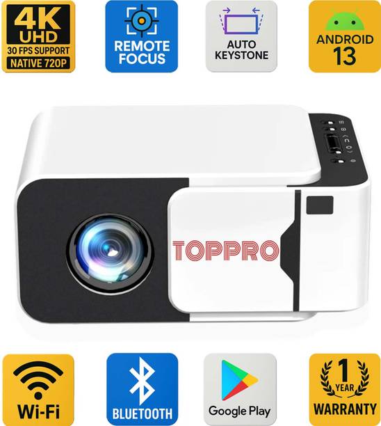 TOPPRO T5 Mini 4K Support Native HD Android 13 WiFi/BT 6.0 Auto Keystone with Miracast (5500 lm / 1 Speaker / Wireless / Remote Controller) Portable Projector