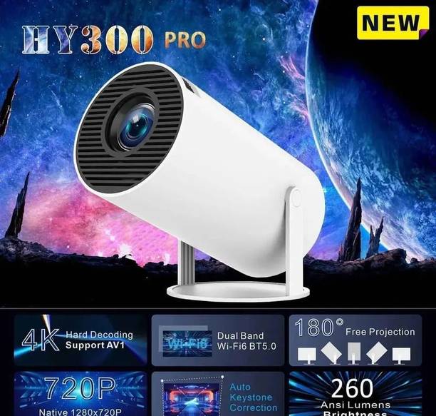 Divine creation HY300 Smart Mini Portable Projector WiFi & Bluetooth|180° Rotating Full HD D107 (4800 lm / 1 Speaker / Wireless / Remote Controller) Portable Projector