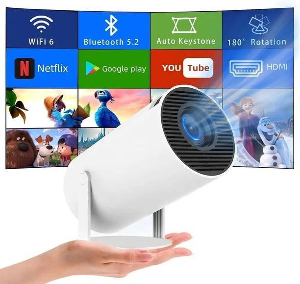 Divine creation HY300 Smart Mini Portable Projector WiFi & Bluetooth|180° Rotating Full HD D263 (4800 lm / 1 Speaker / Wireless / Remote Controller) Portable Projector