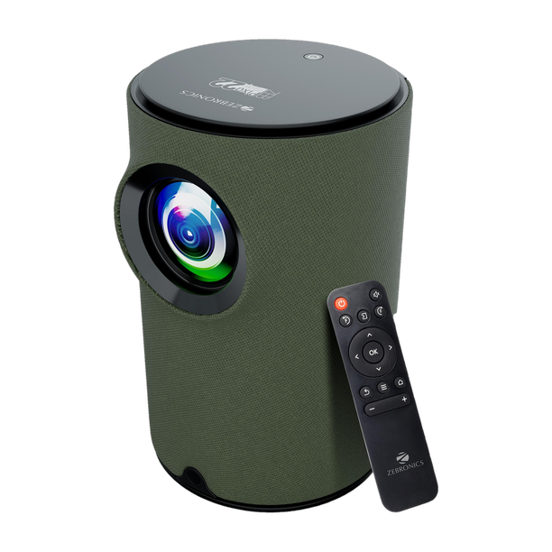 ZEBRONICS PIXAPLAY 22 (3400 lm / 1 Speaker / Wireless / Remote Controller) Portable with Electronic Focus, Multi Connectivity & Supported Formats, In-built Speaker, Dual Band Connectivity, Cotton Swab Pack , Stunning 720p HD Smart Projector