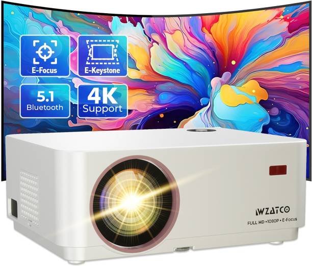 WZATCO Yuva Elite (12600 lm / 1 Speaker / Remote Controller) Electronic Focus, Native 1080P , 250-inch Screen, 5W Inbuilt Speaker, 2 Way Bluetooth, USB Screen Mirroring Ultra Bright Projector