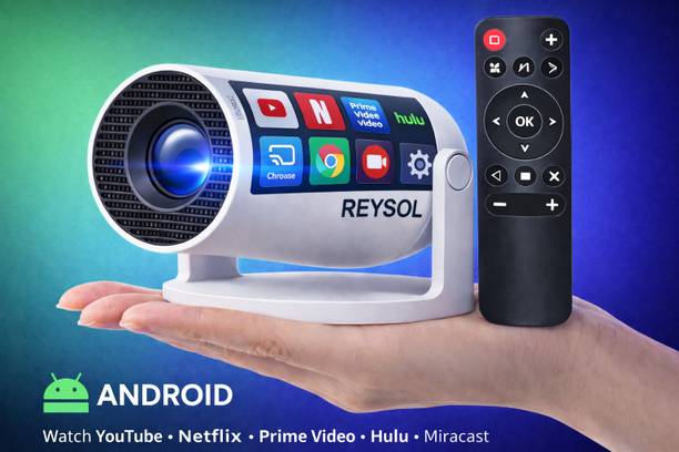 Reysol Projector Android 13 Native 720P 4K Support WIFI6 Miracast 16 GB Storage (7000 lm / 1 Speaker / Wireless / Remote Controller) Portable Projector