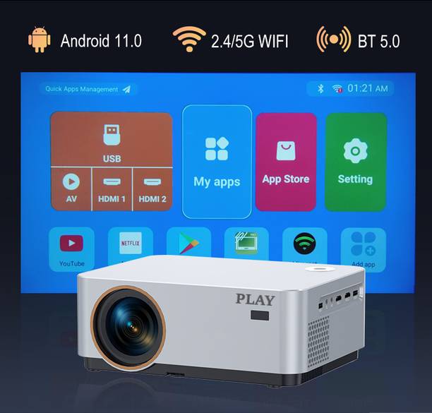 PLAY MP1 4k 8k Latest Android 4D keystone Electric Focus Wifi Bluetooth HDMI/USB/AV (6500 lm / Remote Controller) Portable Projector