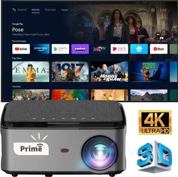 Prime Projector Latest PS4 Projector |7500 Lumens, 3840x2160 (4K) Resolution, 20,000:01 Contrast Ratio |Android 9.0 (Pie) with WiFi, Bluetooth| 4D Digital Keystone, Zoom in-Out | 1 Year Warranty |(PS4) (Black) (10500 lm / 2 Speaker / Wireless / Remote Controller) Portable Projector