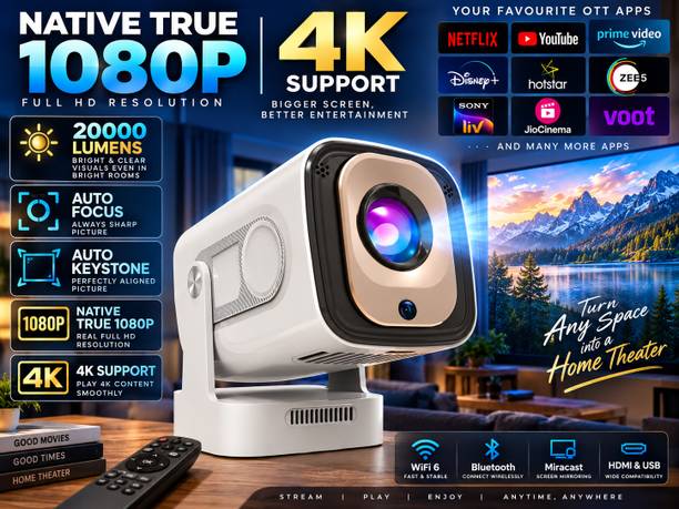 Reysol Projector|Native 1080P|4K Support|WiFi|Brighter 20000 lumens|Auto Focus&keystone (20000 lm / 1 Speaker / Wireless / Remote Controller) Portable Projector