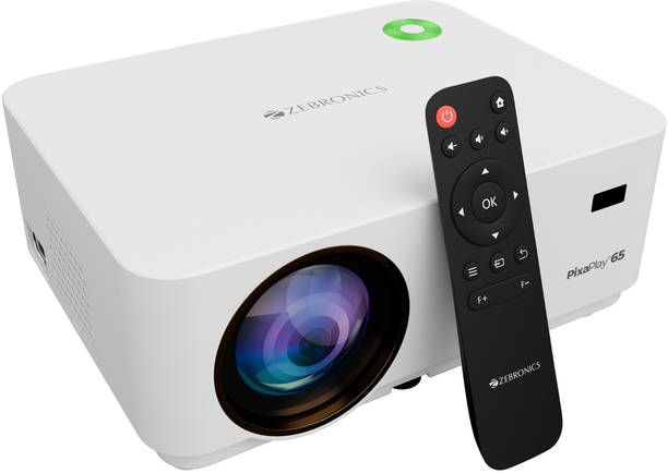 ZEBRONICS Zeb-Pixaplay 65 (ZEB-QLP 3) (8500 lm) Portable 1080p Native with 4K Support, 200-inch Screen Size, Electronic Focus, Built-in Speaker, Bluetooth, HDMI, USB, WIFI, AUX, Android Projector