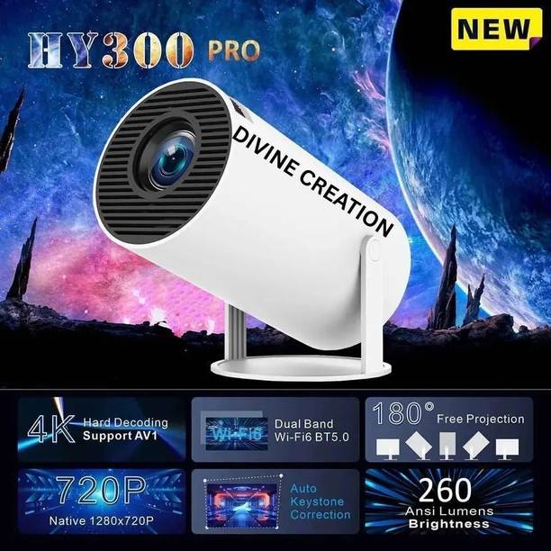 Divine creation HY300 HD Smart Mini Portable Projector WiFi & Bluetooth|180° Rotating D102 (4800 lm / Wireless / Remote Controller) Portable Projector