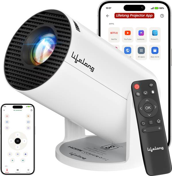 Lifelong Lightbeam Smart LED Projector, Android 14, 1080P & 4K HD Support, 4000 Lumens (4000 lm / 1 Speaker / Wireless / Remote Controller) Portable Projector