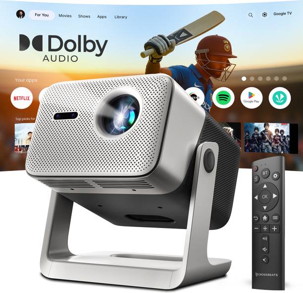 CrossBeats Lumex Vista 1200 ANSI 4K Ultra HD[Dolby Audio Official]1080p Native, Android TV (18500 lm / 2 Speaker / Wireless / Remote Controller) Portable Portable Home Theater Cinema, Smart mini with Built-in Apps, 300''Display Projector