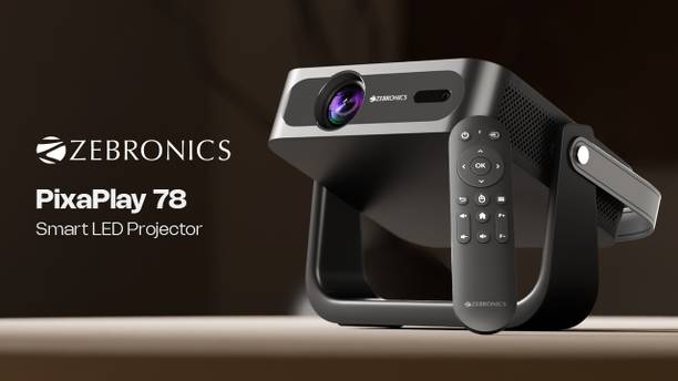 ZEBRONICS Pixaplay 78 (7000 lm / 1 Speaker / Wireless / Remote Controller) Portable with 7000 Lumens, 1080p Support, Auto Focus & Auto Keystone, Smart LED Projector, Built-in Apps, Screen Mirroring Projector