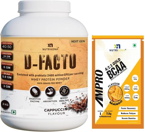 NUTRIKONA D-Facto Whey Protein & BCAA 4:1:1 Combo for Muscle Growth & Recovery Pack Whey Protein