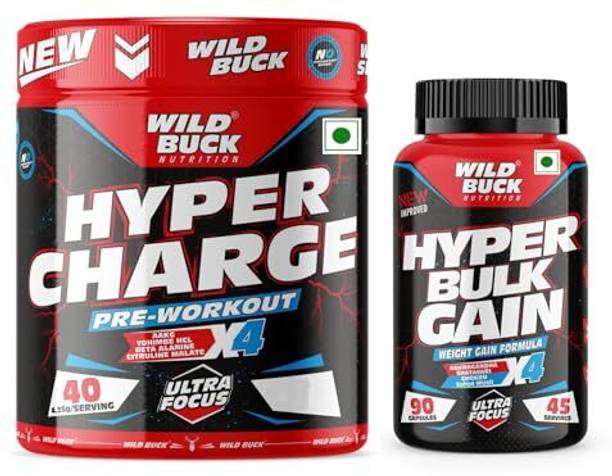 WILD BUCK Hyper Charge For Muscle Pump,Non-Crash Energy With Bulk Gain for Massive Mass Pre Workout